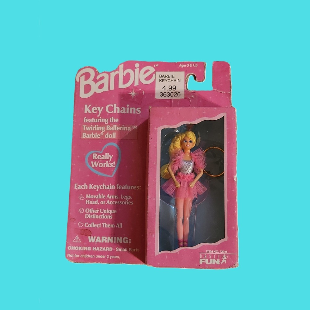 Vintage 1996 Barbie Keychain Twirling Ballerina Basic Fun Miniature Doll 720-0